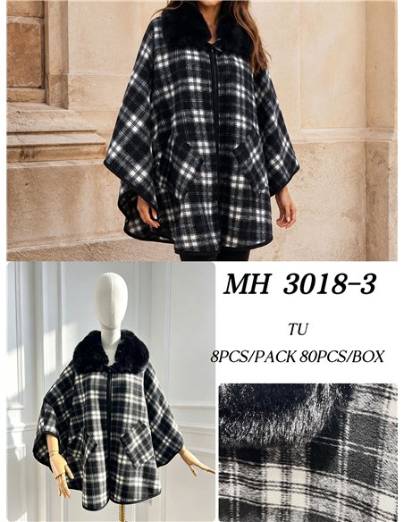 Poncho cuadros bicolor cuello pelo