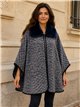 Poncho espiga azul oscuro cuello pelo