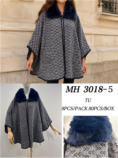 Poncho espiga azul oscuro cuello pelo 2