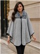 Poncho espiga gris cuello pelo