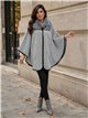 Poncho espiga gris cuello pelo