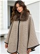 Poncho espiga beige cuello pelo