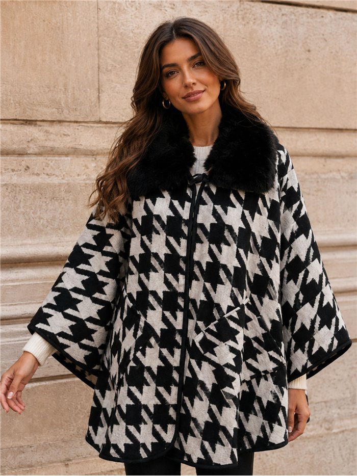 Poncho pata gallo cuello pelo