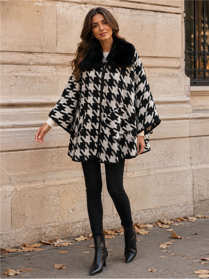 Poncho pata gallo cuello pelo