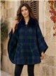 Poncho cuadros azul verde cuello pelo