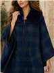 Poncho cuadros azul verde cuello pelo