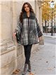 Poncho cuadros gris rosa cuello pelo