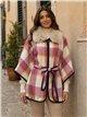 Poncho cuadros rosa cinturón