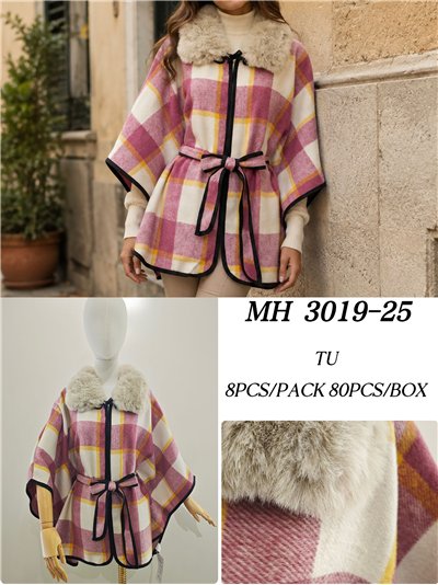Poncho cuadros rosa cinturón 2