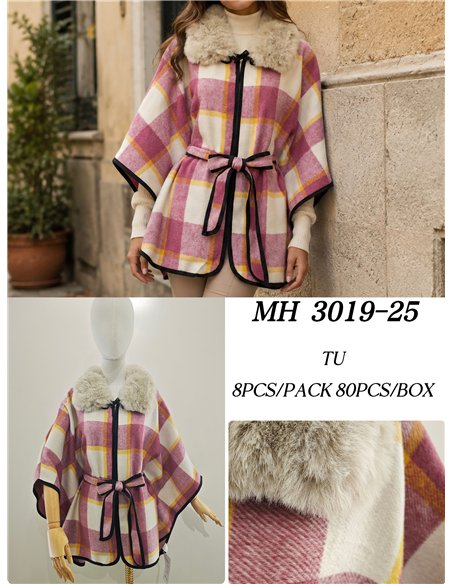 Poncho cuadros rosa cinturón