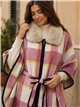 Poncho cuadros rosa cinturón