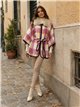 Poncho cuadros rosa cinturón
