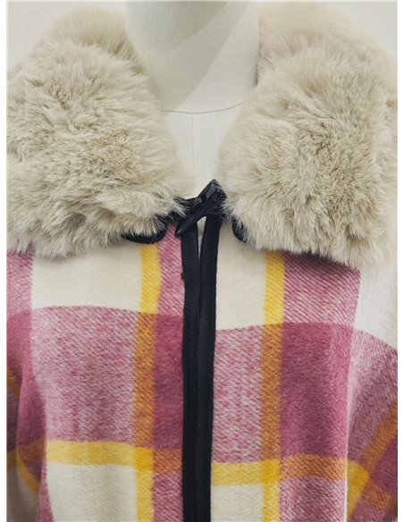 Poncho cuadros rosa cinturón