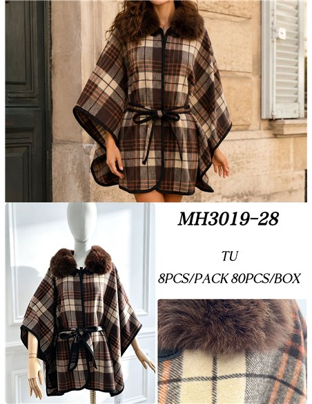 Poncho cuadros chocolate cinturón