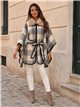 Poncho cuadros gris crema cinturón