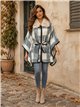 Poncho cuadros teal cinturón