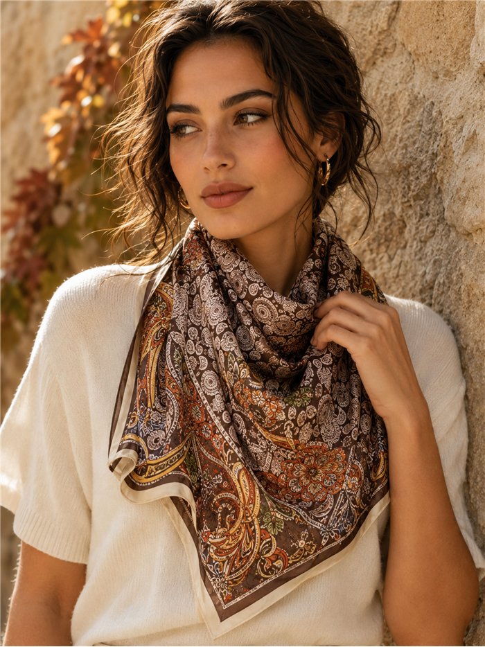 Sciarpa quadrata con motivo floreale paisley