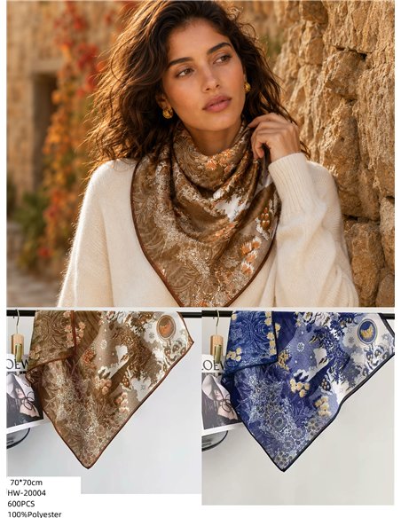 Lenço quadrado com estampa floral ornamental