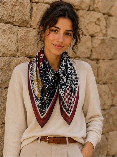 Écharpe carrée géométrique patchwork
