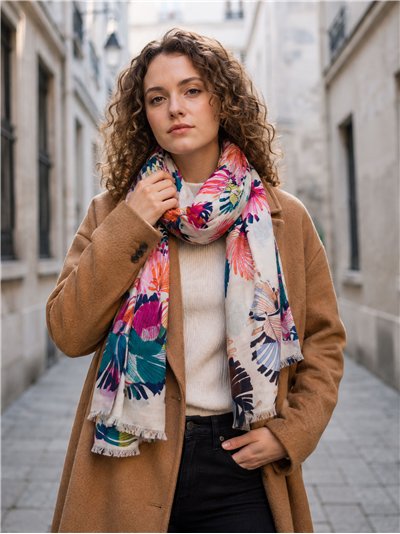 Fular estampado hojas tropicales