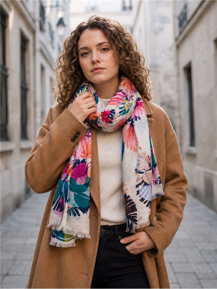 Fular estampado hojas tropicales