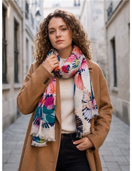 Fular estampado hojas tropicales