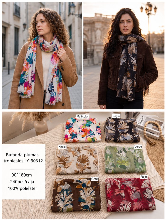 Fular estampado hojas tropicales