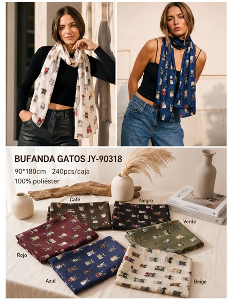 Sciarpa con stampa di gatti