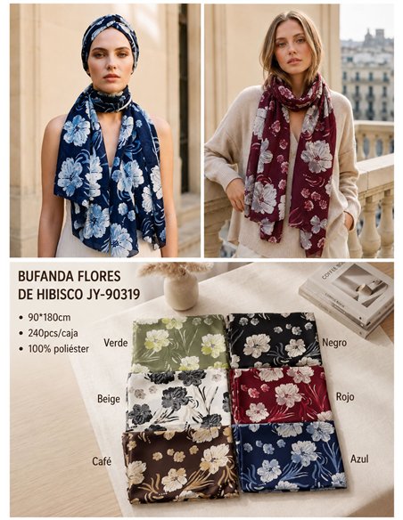 Fular estampado flores hibisco