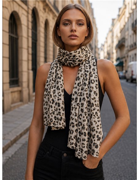 Cachecol com estampa animal de leopardo metálica