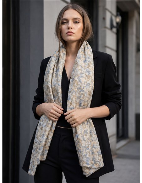 Lenço com estampa metálica de folhas de outono