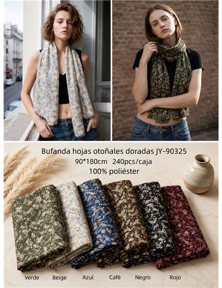 Lenço com estampa metálica de folhas de outono