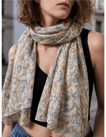 Lenço com estampa metálica de folhas de outono