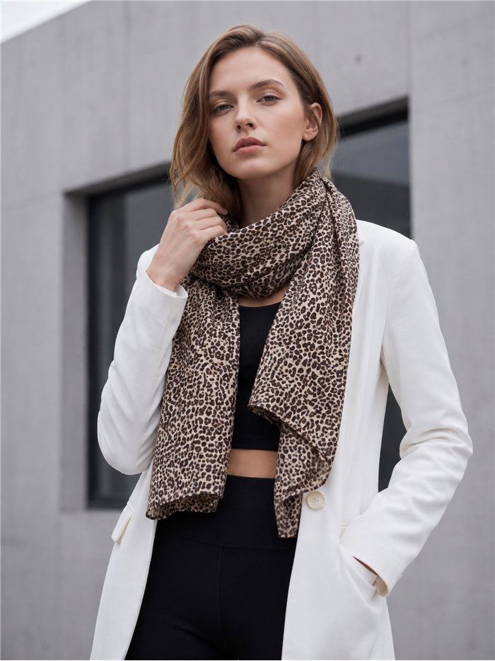 Lenço mini metálico com estampa de leopardo