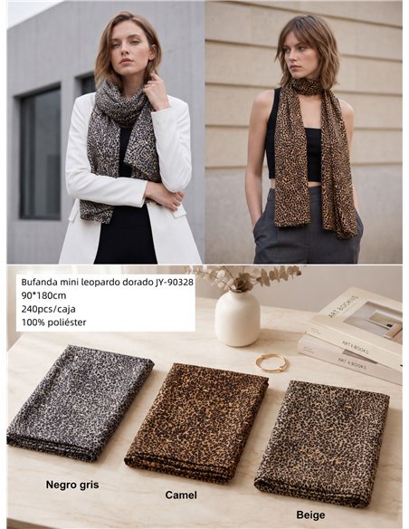 Lenço mini metálico com estampa de leopardo