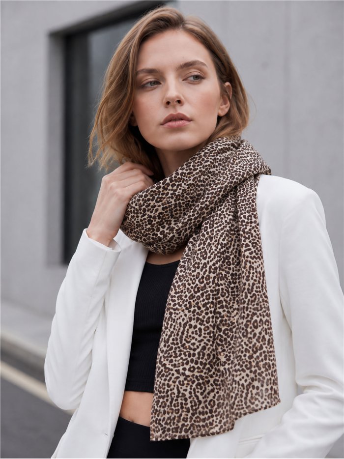 Lenço mini metálico com estampa de leopardo
