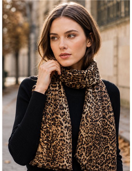 Lenço metálico com estampa de leopardo