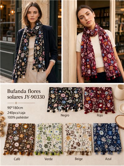 Fular floral con borlas 2