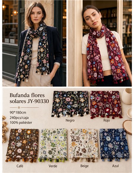 Fular floral con borlas