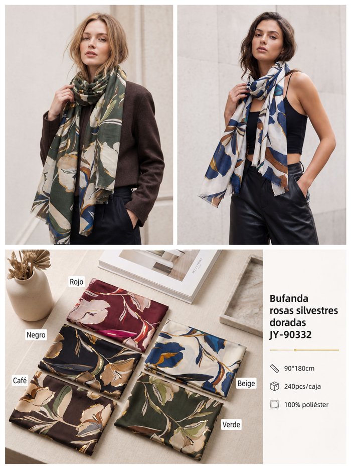 Fular floral metalizado