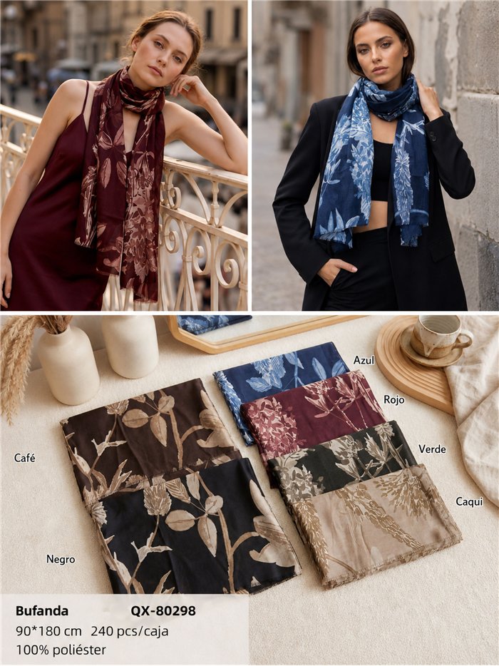Fular estampado hojas naturales