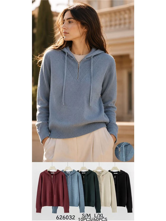 Jersey de punto capucha y cremallera
