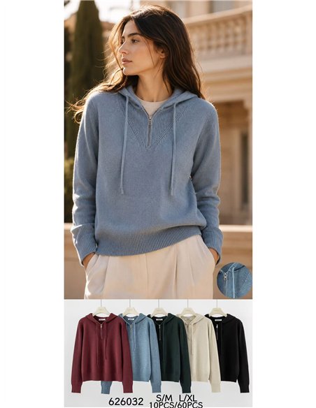 Jersey de punto capucha y cremallera