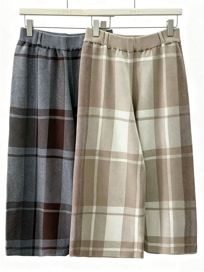 Calças culote de malha xadrez