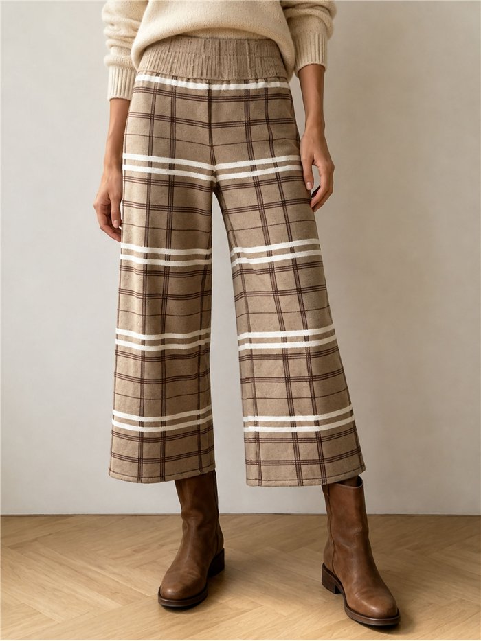 Pantaloni culotte a maglia a quadri