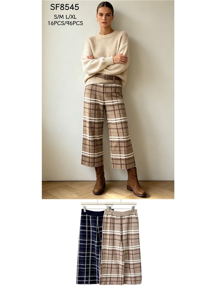 Pantaloni culotte a maglia a quadri