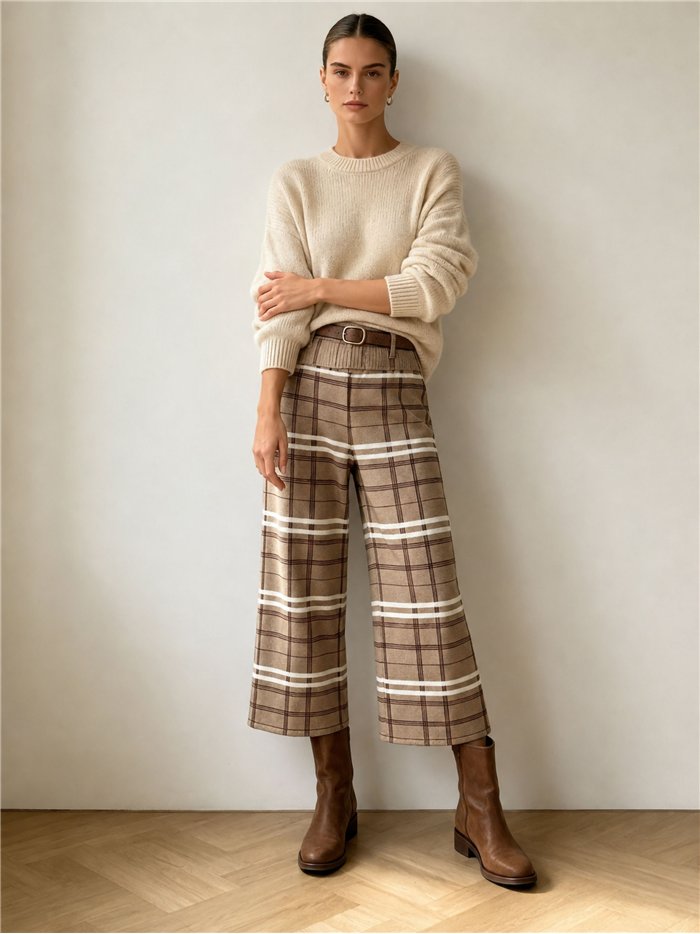 Pantaloni culotte a maglia a quadri