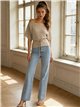 Polka dot boat-neck knit top