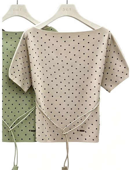 Polka dot boat-neck knit top