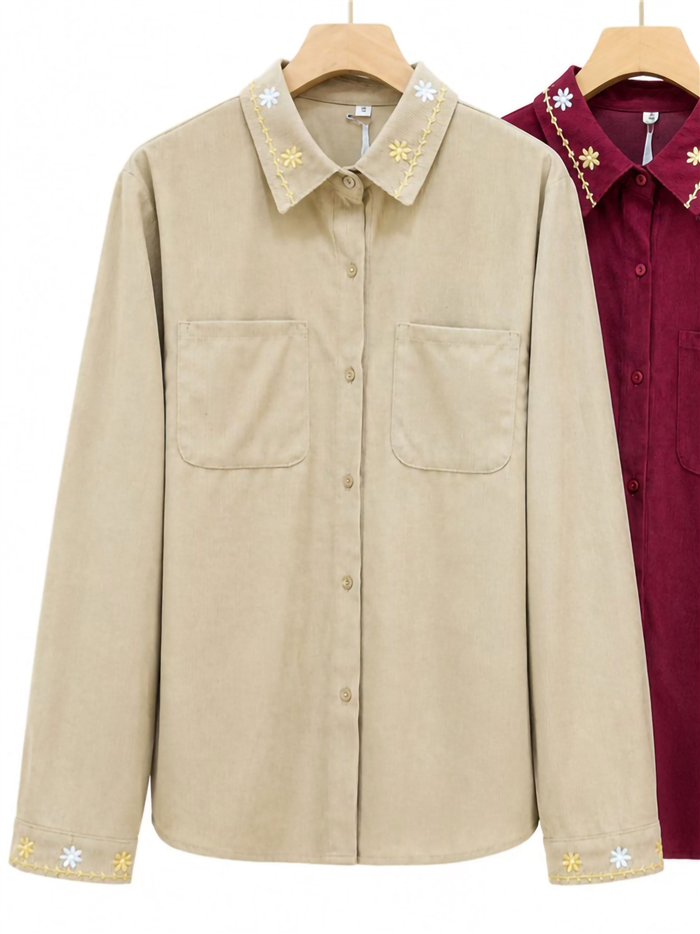 Camicia in velluto con ricami floreali